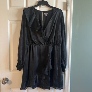 Chelsea28 Black Ruffle Dress with Silver Threading Size L